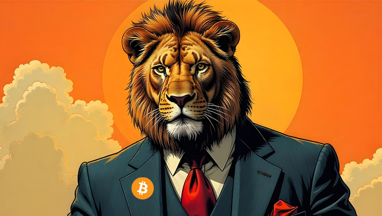 South African Lion in a Suit with the Bitcoin Logo